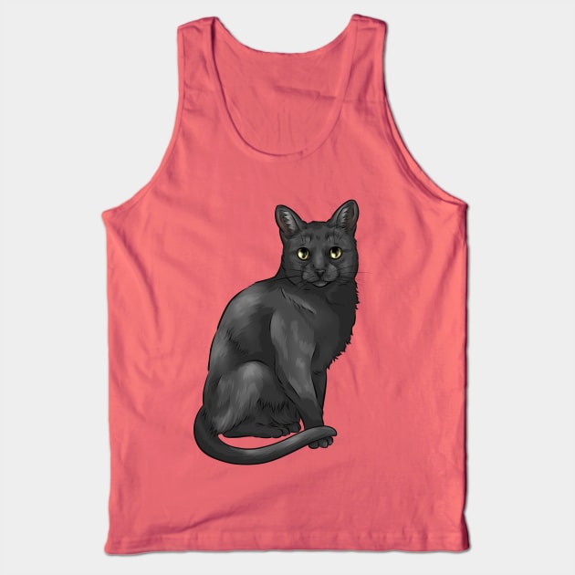 Cute Black Cat Tank Top by Shirin Illustration